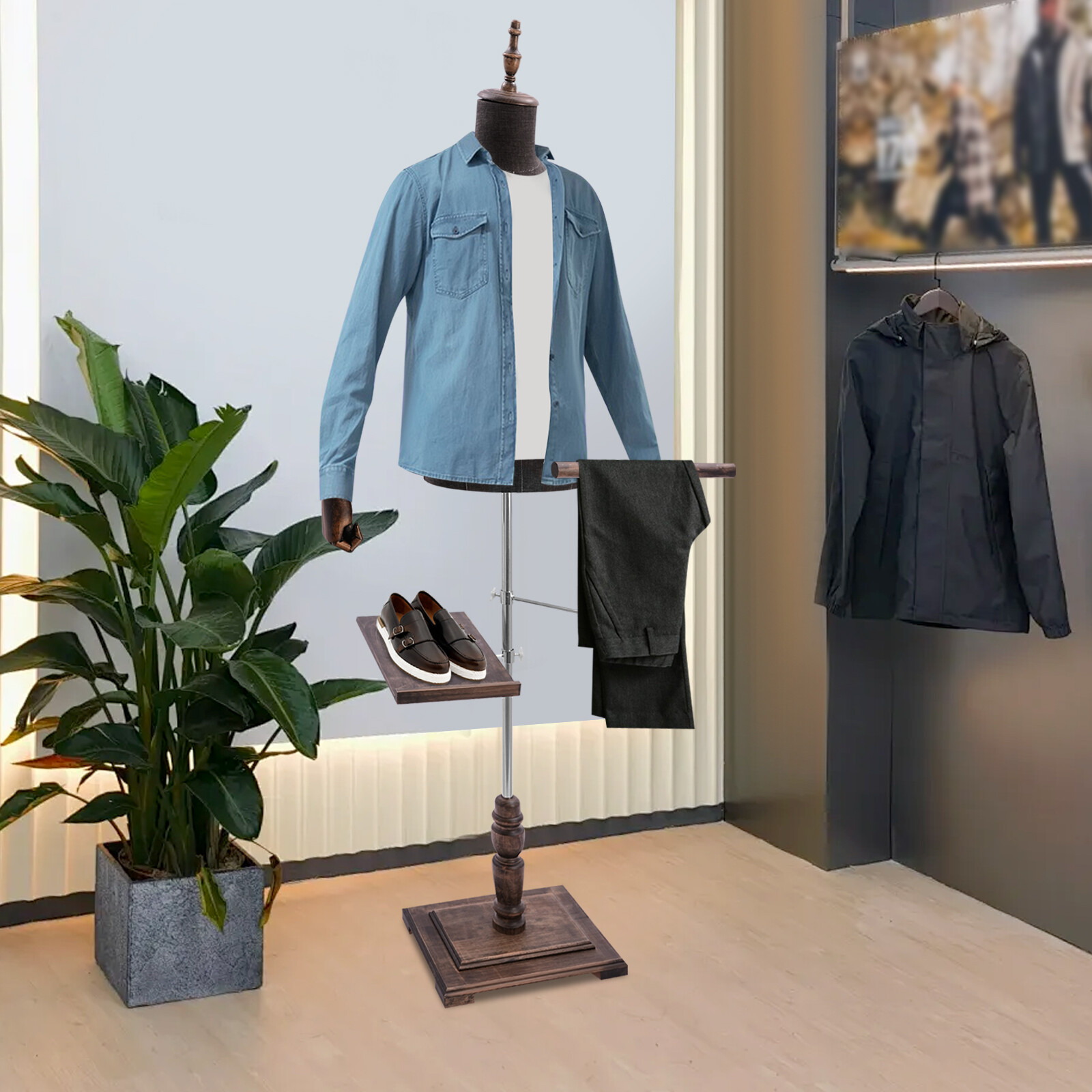Men Shoes Rack - 팔이 있는 남성 마네킹, 바지 걸이