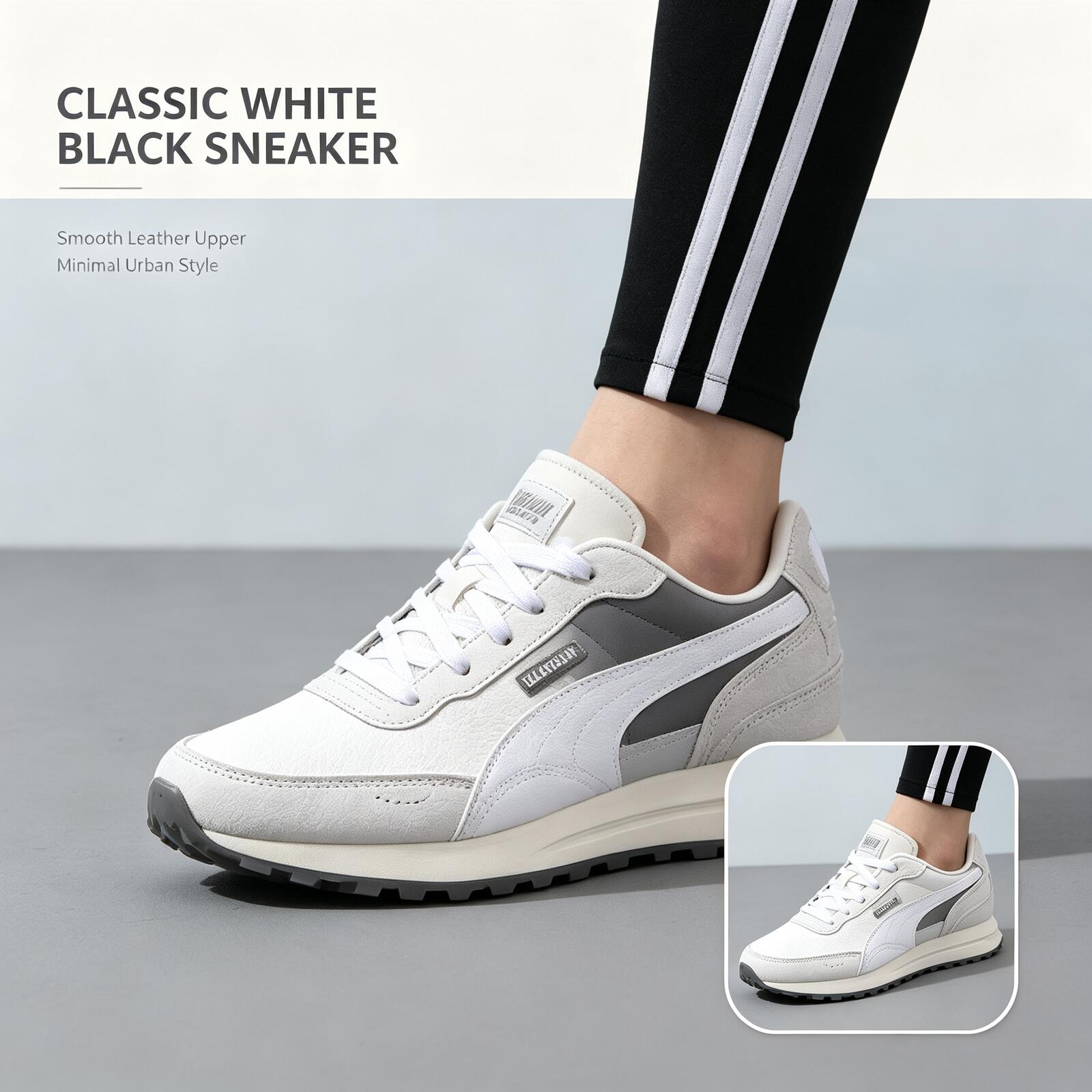 Men Shoes Puma - PUMA 남성 화이트 블랙 로우탑 스니커즈