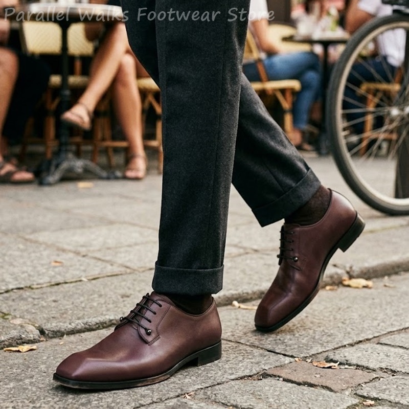 Men'S Shoes Smart - 남성용 짙은 갈색 가죽 더비 슈즈,