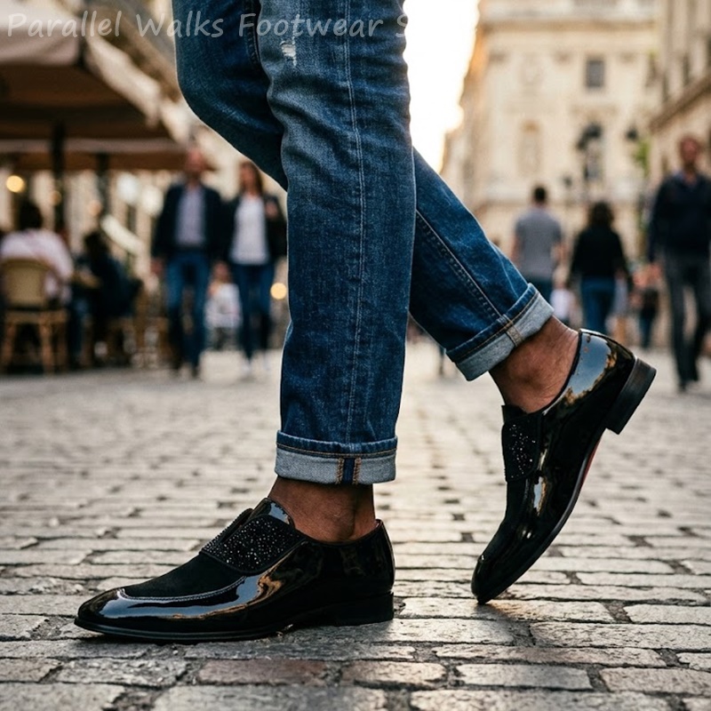남성용 블랙 에나멜 인조 스웨이드 라인스톤 로퍼 슬립온 - Men'S Shoes Smart 리뷰 및 가격