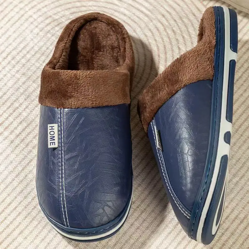남성용 빅사이즈 겨울 슬리퍼 실내 PU 가죽 홈 방수  - Men Shoes Xxl 리뷰 및 가격