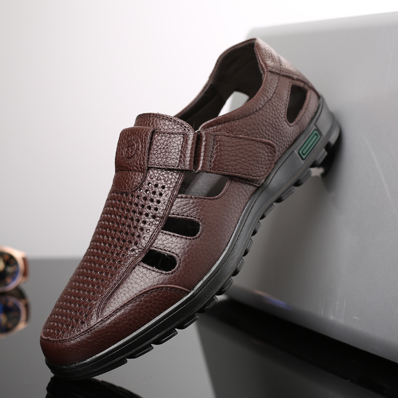 남성용 정품 가죽 샌들 남성용 여름 속이 빈 통기성 가 - Men Shoes Eu To Us Size 리뷰 및 가격