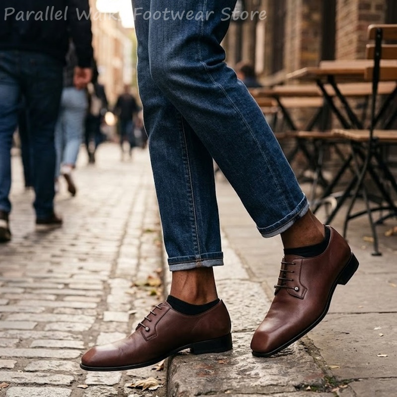 남성용 짙은 갈색 가죽 더비 슈즈, 스퀘어 토 레이스업 - Men'S Shoes Smart 리뷰 및 가격