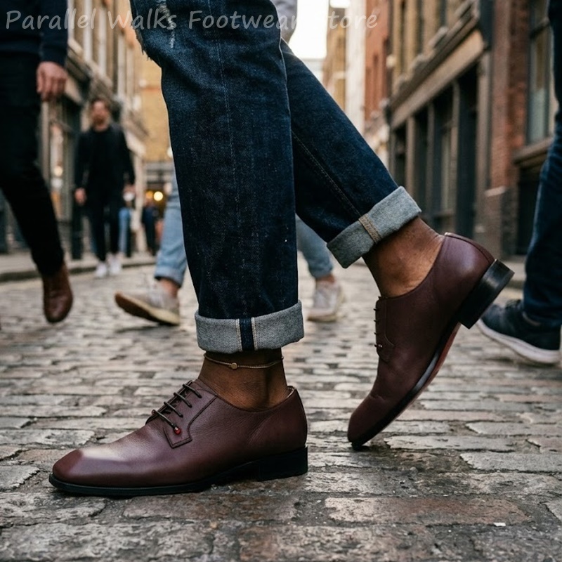 남성용 짙은 갈색 가죽 더비 슈즈, 스퀘어 토 레이스업 - Men'S Shoes Smart 리뷰 및 가격